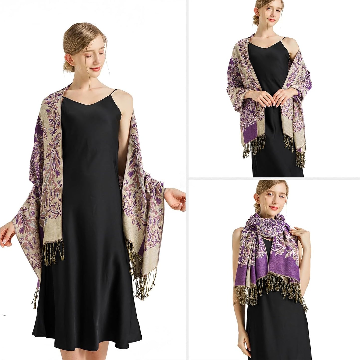vimate Silky Paisley Pashmina Shawl Scarf-Women's Soft Double-side Jacquard Pashminas Wrap for Evening Dress Travel Shawl