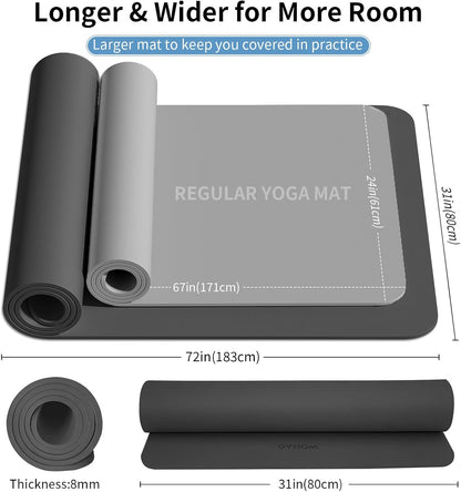 Extra Wide & Thick 8mm Yoga Mat, 72"x31.5" Large Non Slip Exercise Mat, Premium POE Material for Superior Cushioning & Stability, with Strap for Home Gym, Pilates