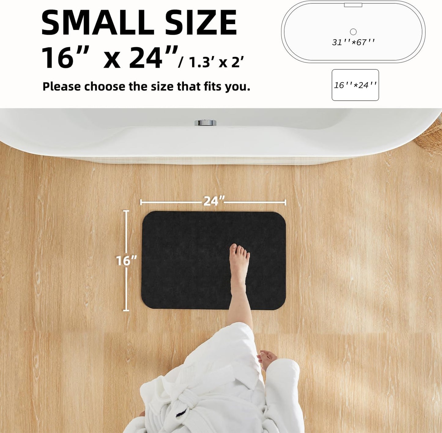 TYUU Bath Mat, Bathroom Rugs Non Slip Washable Thin Absorbent Quick Dry Bath Mat Fits Under Door Bathroom Floor Mat Perfect for Bath, Shower, or Sink 24"x36" Dark Grey