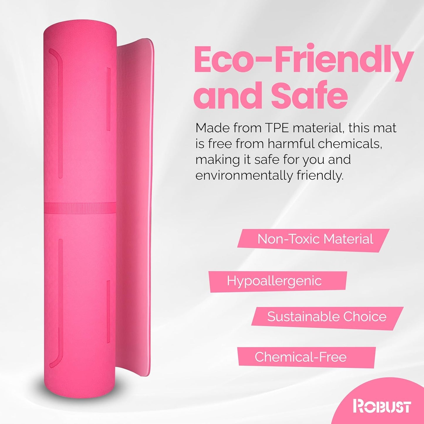 Robust Extra Thick Yoga Mat 1/4 & 1/3 & 2/5 Inch - Non Slip Exercise Mat with Alignment Lines, Carrying Strap, TPE Eco-Friendly Material for Knee Support, Sweat-Proof 72" x 24" for Women & Men