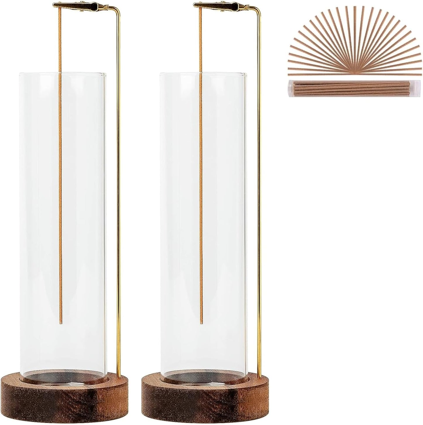 Incense Holder for Sticks, Anti-Ash Flying Incense Burner with 30 Incense Sticks, Detachable Glass Ash Catcher (Wood, Brown)