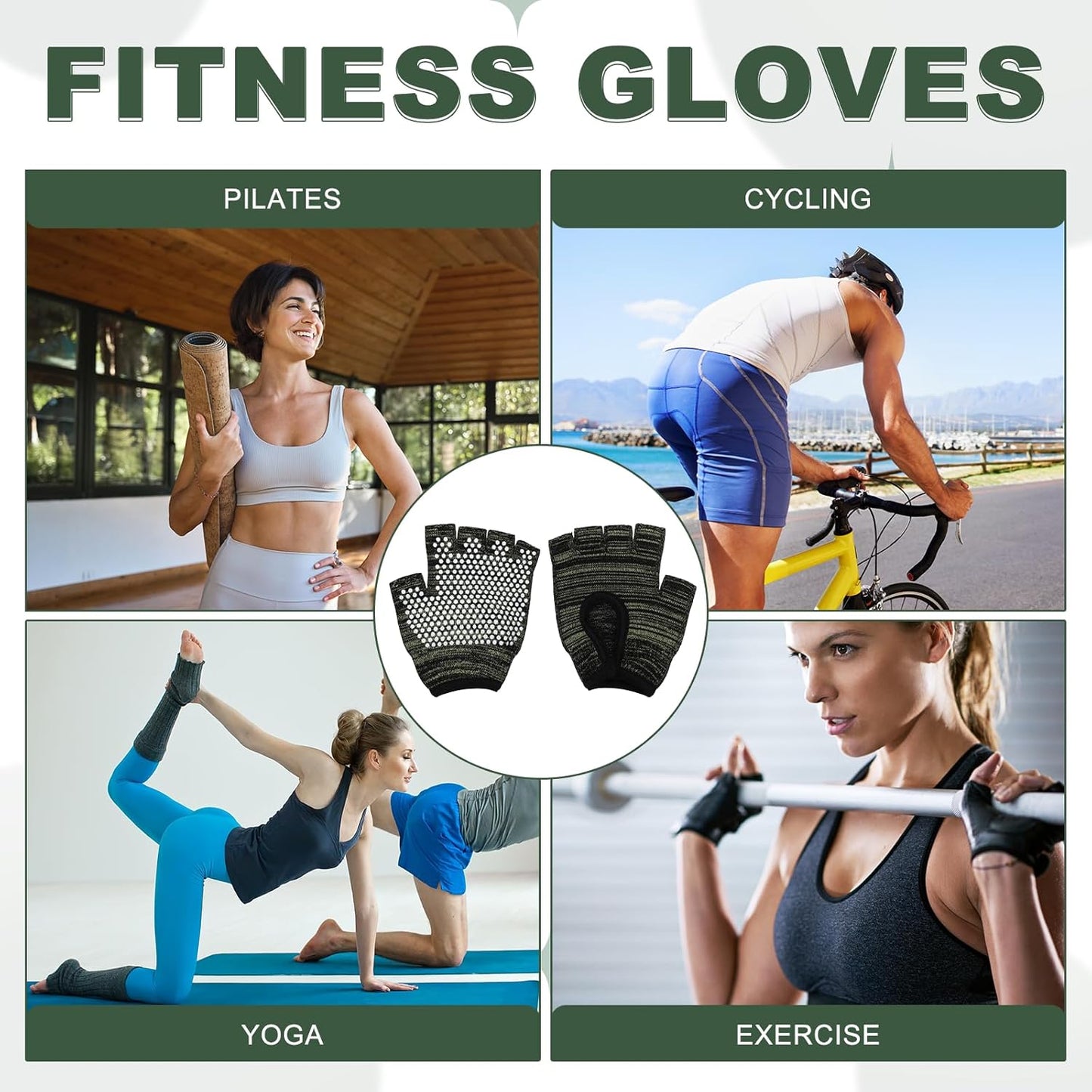 Yoga Gloves, Non Slip Fingerless Pilates Gloves Breathable Exercise Workout Mittens