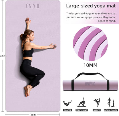 Yoga Mat Thick(10mm) Exercise Mat Non Slip Anti-tear,72"x35" Extra Large Pilates Mats for Home Workouts, Gym & Floor Stretching with Carrier Strap