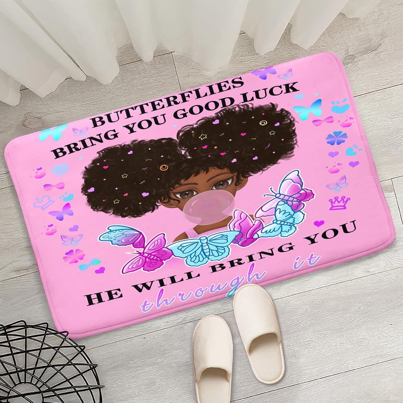 Black Girl Area Rug for Bedroom African Black Girls Floor Rugs for Living Room Playroom Cartoon Art Home Decor Soft Yoga Mats for Women Afro Purple 47" x 31" (2.7 x 3 Feet)