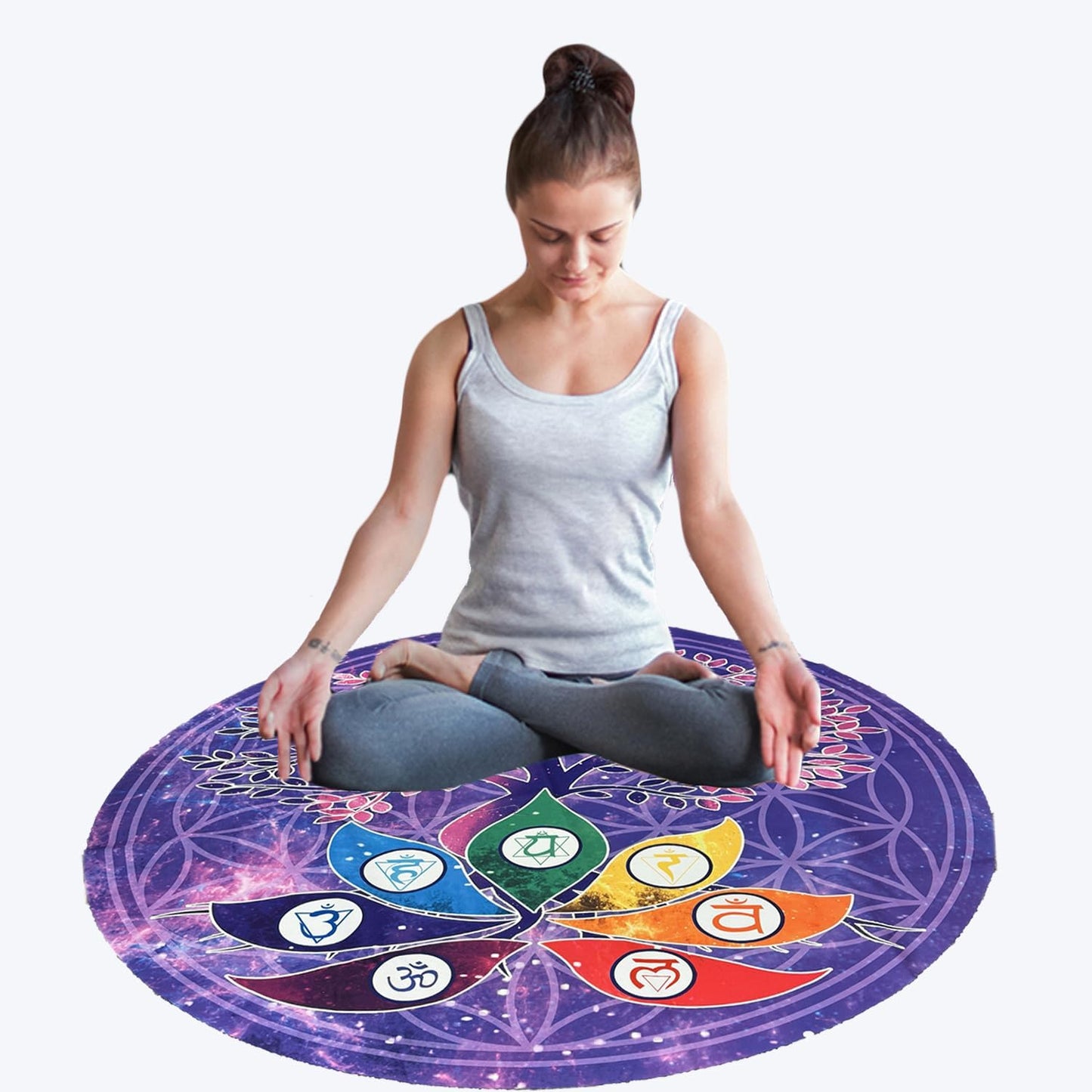 FMTY Crystal Singing Bowls Mat, Round singing bowls Mat Washable healing bowl cusion, Non-Slip Floor Mat Suitable for Sound Bowl Set, 52"Round (52")