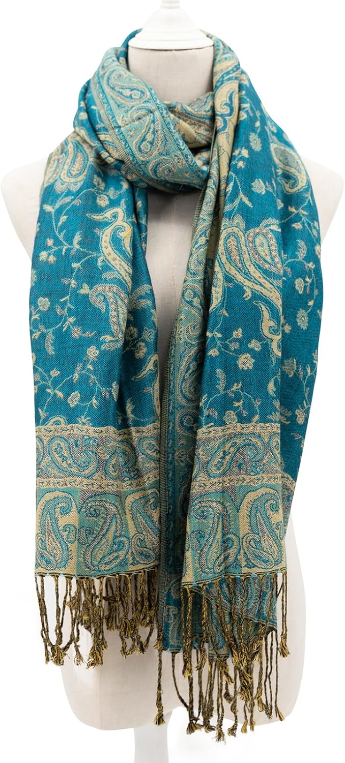 Ciormis Two Tone Silky Paisley Pashmina Shawl Scarf,Soft Women's Rave Jacquard Pashminas Wrap Scarves