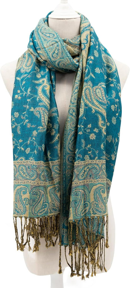 Ciormis Two Tone Silky Paisley Pashmina Shawl Scarf,Soft Women's Rave Jacquard Pashminas Wrap Scarves