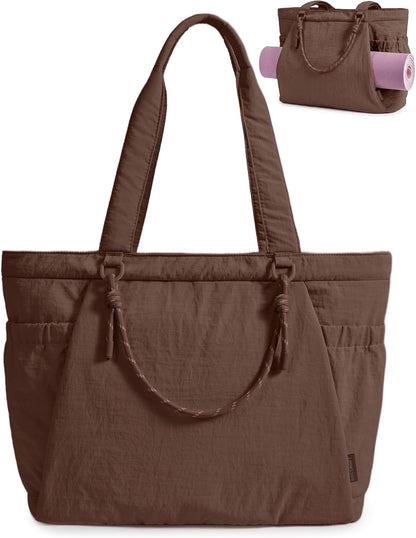 BAGSMART Yoga Tote Bag for Women with Knotted Handle, Lightweight Pilates Bag with Yoga Mat Holder, Gym Bag for Work Travel