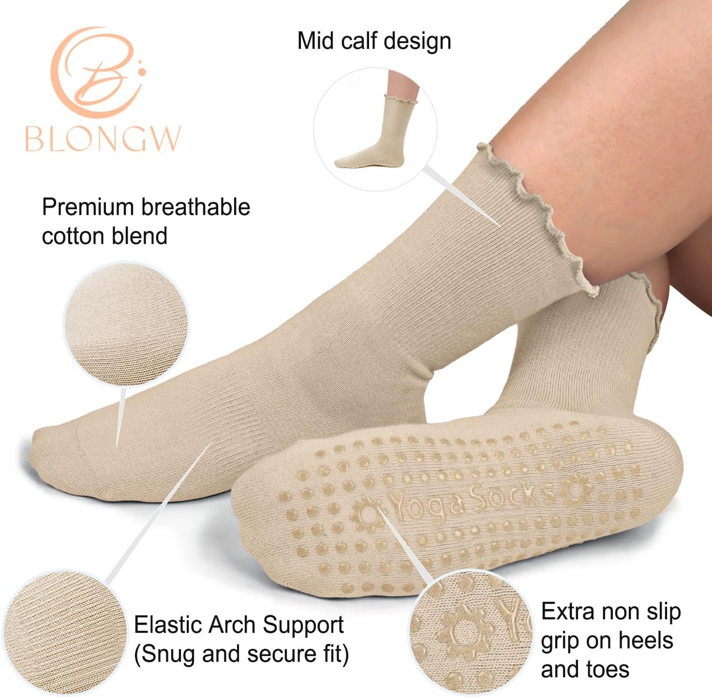Pilates Socks for Women, Non Slip Grip Socks for Yoga, Barre, Hospital, Grippy Socks Womens Gifts, 4 Pairs