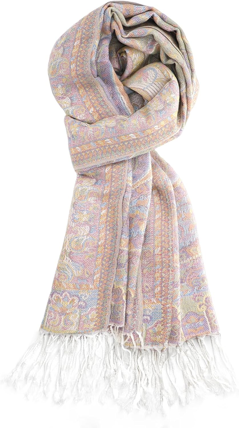 Ciormis Two Tone Silky Paisley Pashmina Shawl Scarf,Soft Women's Rave Jacquard Pashminas Wrap Scarves