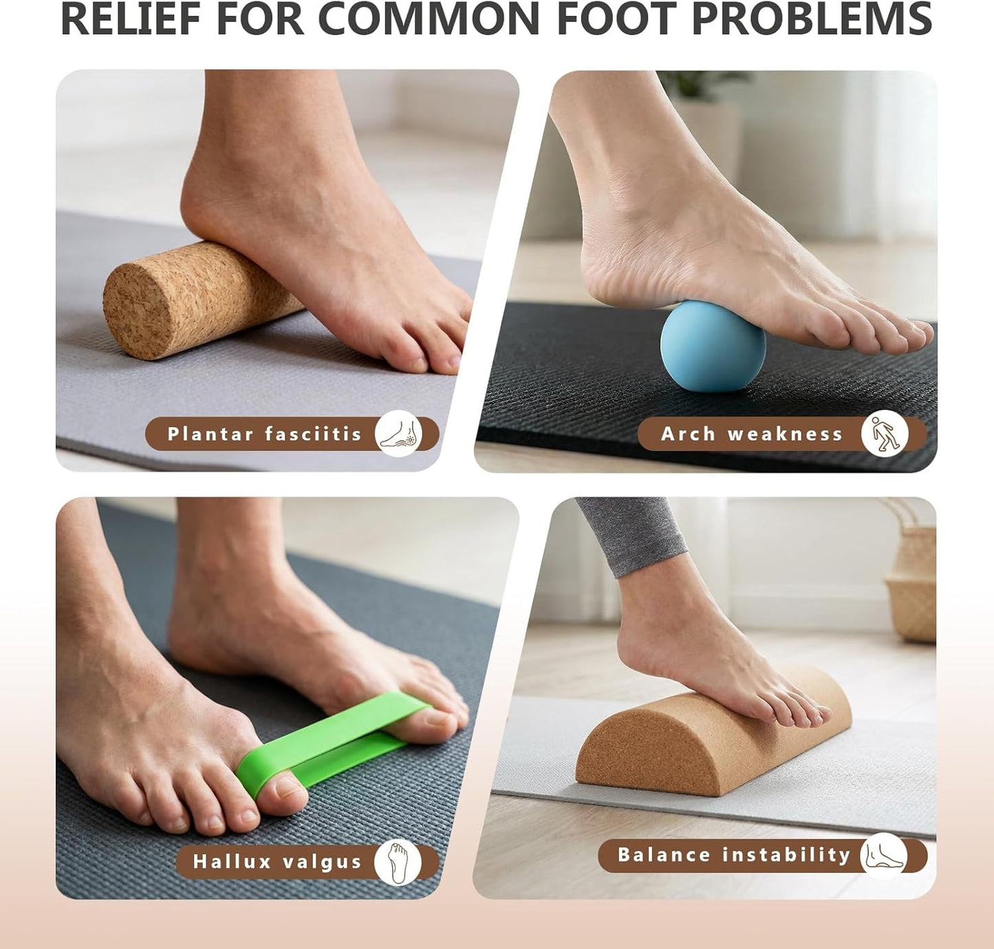 Cork Balance Board, Premium Cork 4-in-1 Foot & Ankle Strengthener Kit, Balance Trainer with Massage Roller & Ball, Toe Resistance Bands, Carrying Bag, Exercise Guide & Training Log for Mobility, Balance & Foot Function