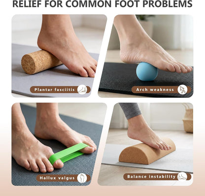 Cork Balance Board, Premium Cork 4-in-1 Foot & Ankle Strengthener Kit, Balance Trainer with Massage Roller & Ball, Toe Resistance Bands, Carrying Bag, Exercise Guide & Training Log for Mobility, Balance & Foot Function
