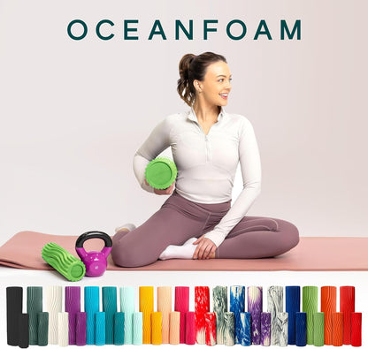 Oceanfoam Ripple Travel Foam Roller (11" x 3.35") Firm Mini Foam Roller for Physical Therapy, Deep Tissue Massage, Back Pain - High Density, Ergonomic Wave Textured - Yoga, Pilates, Exercise (Natural) - Colors A