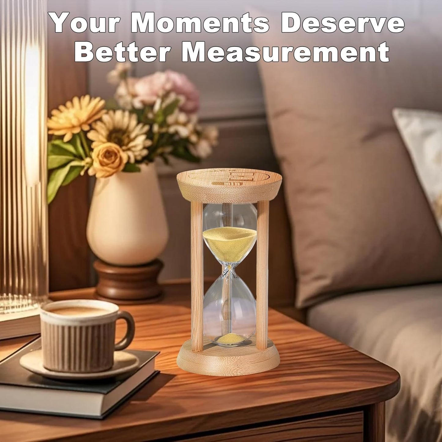 20 Minute Wooden Sand Timers,Large Bamboo Gold Sand Hourglass for Productivity, Meditation & Decor, 20 Min Reloj De Arena Sand Watch for Kitchen, Office, Game, Classroom, Yoga