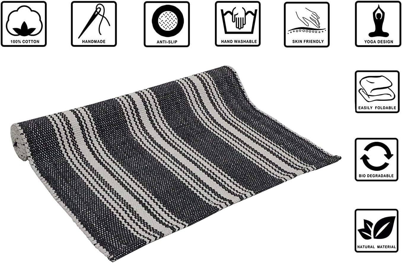 Hand Woven 100% Cotton Yoga Mat- Thick Handloom Made in India- for Gym Floor Exercise - Runner for Bedroom