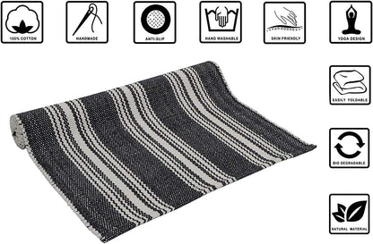 Hand Woven 100% Cotton Yoga Mat- Thick Handloom Made in India- for Gym Floor Exercise - Runner for Bedroom