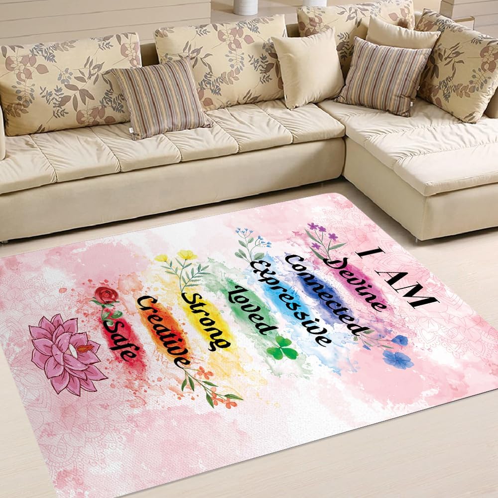 Chakra Area Rug, Meditation & Yoga Carpet for Living Room, Bedroom Mandalas Boho Style Non-Slip Machine Washable Rugs for Women Adults Yoga Lovers Bohemian Floor Mat Office Decor (YOGA-DS01)
