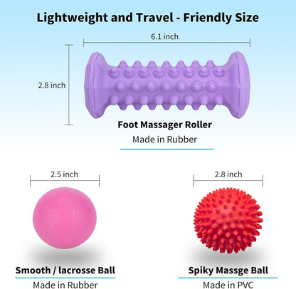 Plantar Fasciitis Relief,Foot Roller Massager,Massage Lacrosse Ball,Spiky Ball Therapy Set for Relieve Plantar Fasciitis,Foot Arch and Heel Pain,Neuropathy Pain Relief Feet,Deep Tissue Muscle Massage