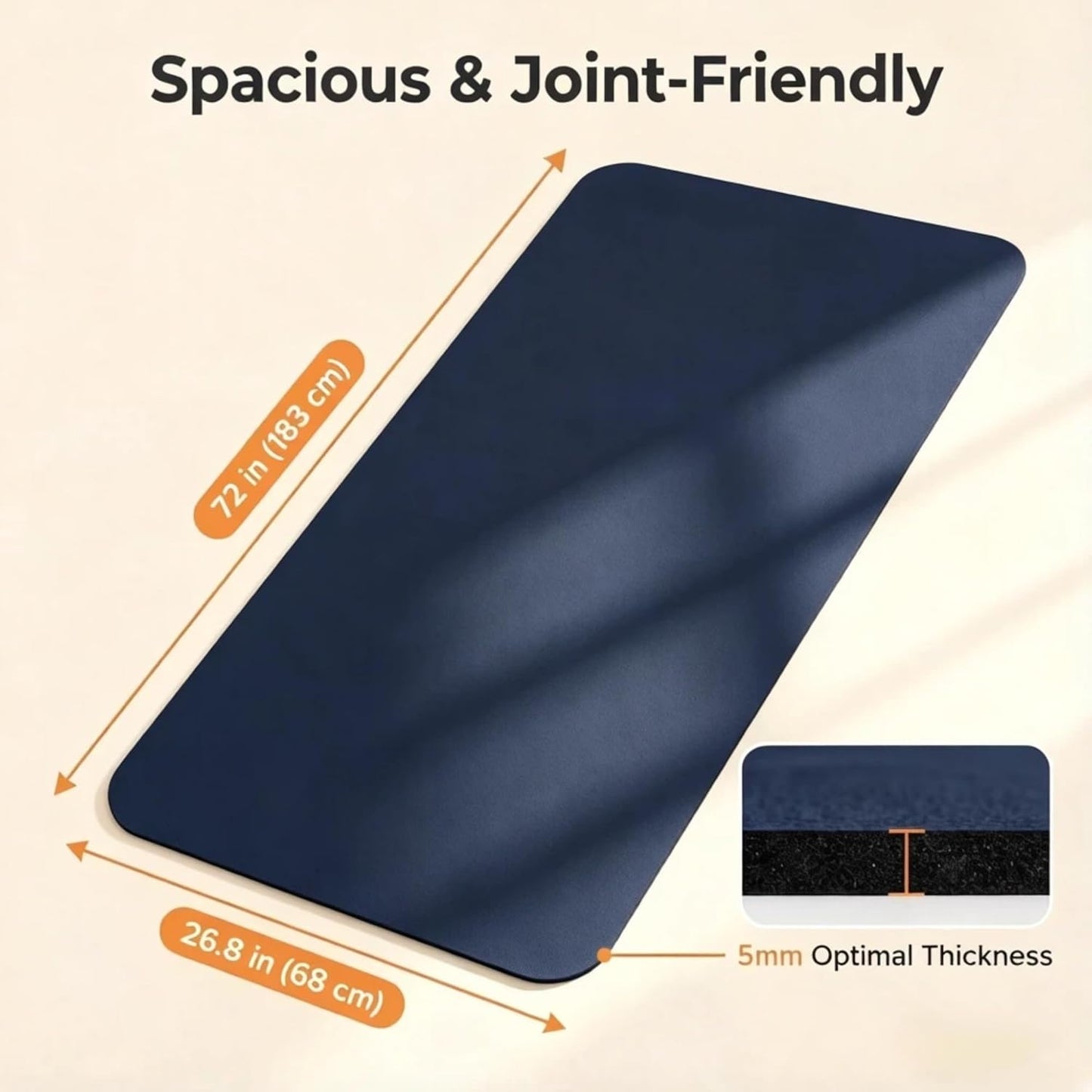 Grip Yoga Mat 5mm Non-Slip PU Natural Rubber Surface, Premium Fitness Mat for Hot Yoga, Pilates, for Women and Men