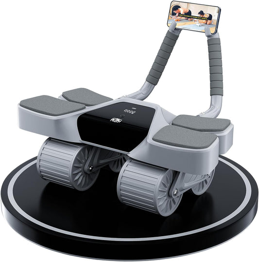 2026 New 4-Wheel Abdominal Roller with Elbow Support : Latest Upgraded High-Performance Exercise Machine With Automatic Rebound, Multi- layered Anti-Slip Design with Built-in Workout Tracker