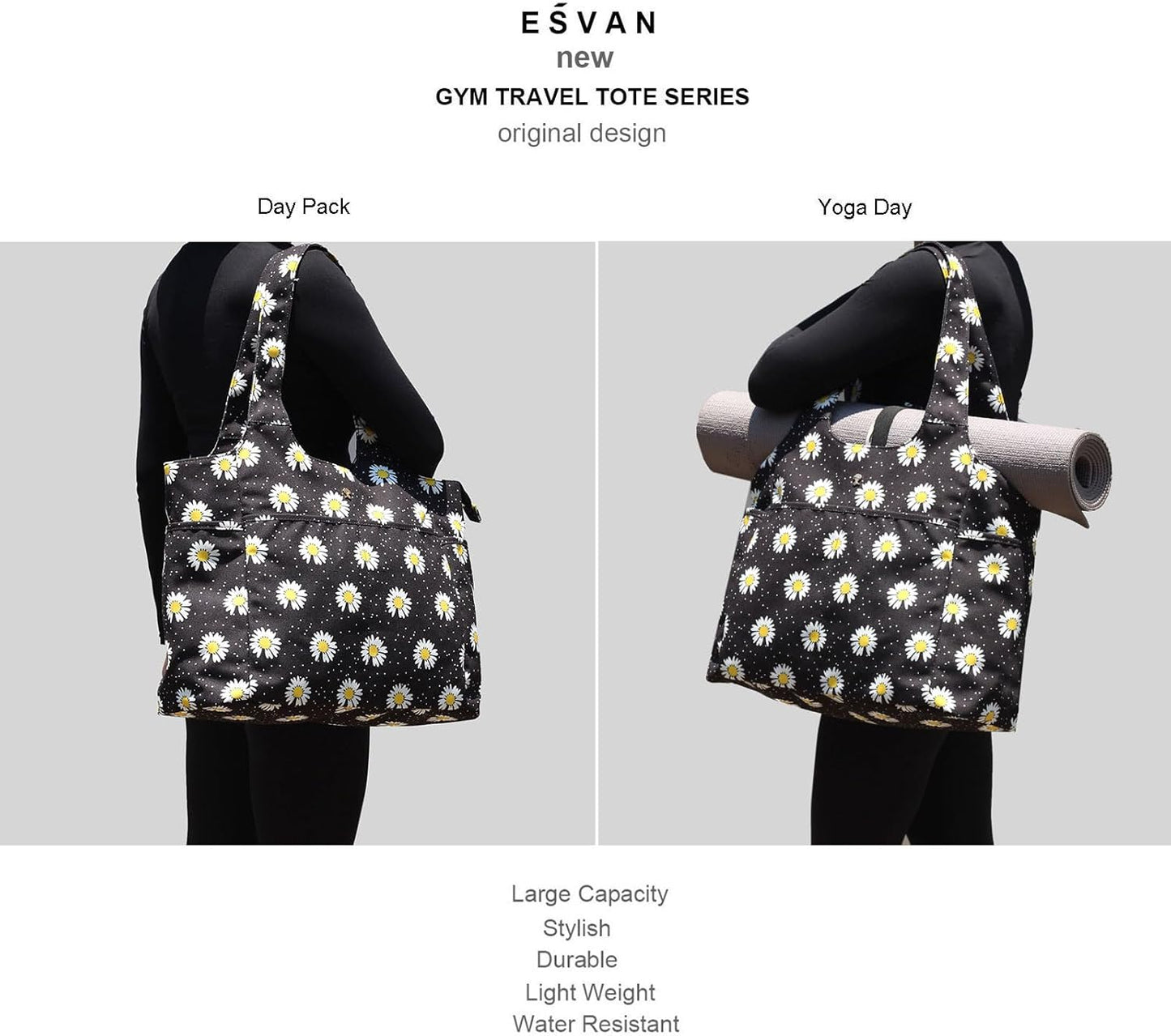 ESVAN Yoga Tote Bag Mat bag Women Shoulder Bags Carryall Tote for Travel Office Workout Gym Nurse Beach