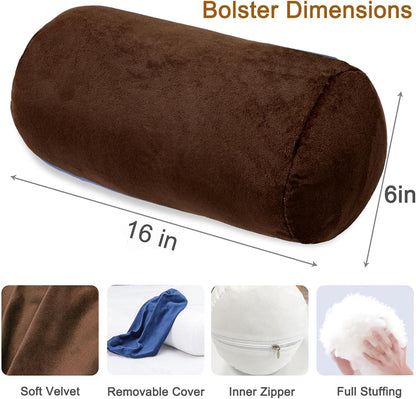 1 MIDDLE ONE Round Cylinder Bolster Pillow with Removable Velvet Cover, Tube Roll Cervical Pillow for Head, Neck, Back and Legs Support, 13" x 6", Grey