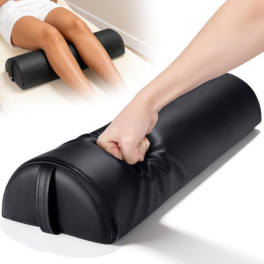 Half Round Massage Bolster for Neckrest, 17 x 6 x 4 in PU Leather Neck Pillow with Strap Handle, Comfortable Half Moon Bolster Pillow for Legs Under Knees Back Pain Relief Massage Table Bolsters, Blue