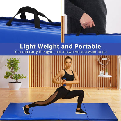 Gymnastics Tumbling Mat Portable Gymnastics Mat Foldable Tumbling Mat 2ft W 6ft L/4ft W 6ft L/4ft W 8ft L/4ft W 10ft Exercise Mat Yoga Mat with Carrying Handles for Yoga Gymnastics