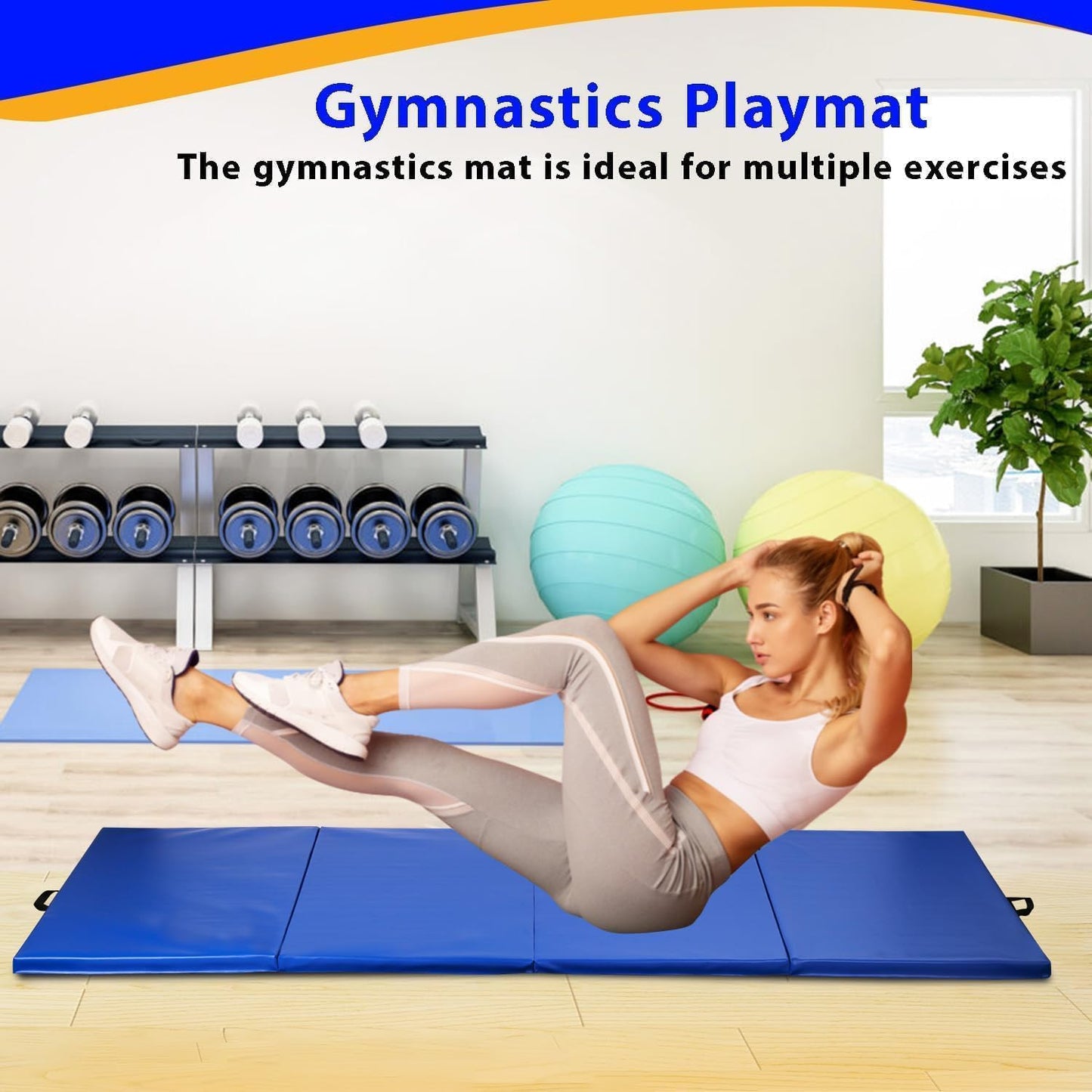 Gymnastics Tumbling Mat Portable Gymnastics Mat Foldable Tumbling Mat 2ft W 6ft L/4ft W 6ft L/4ft W 8ft L/4ft W 10ft Exercise Mat Yoga Mat with Carrying Handles for Yoga Gymnastics