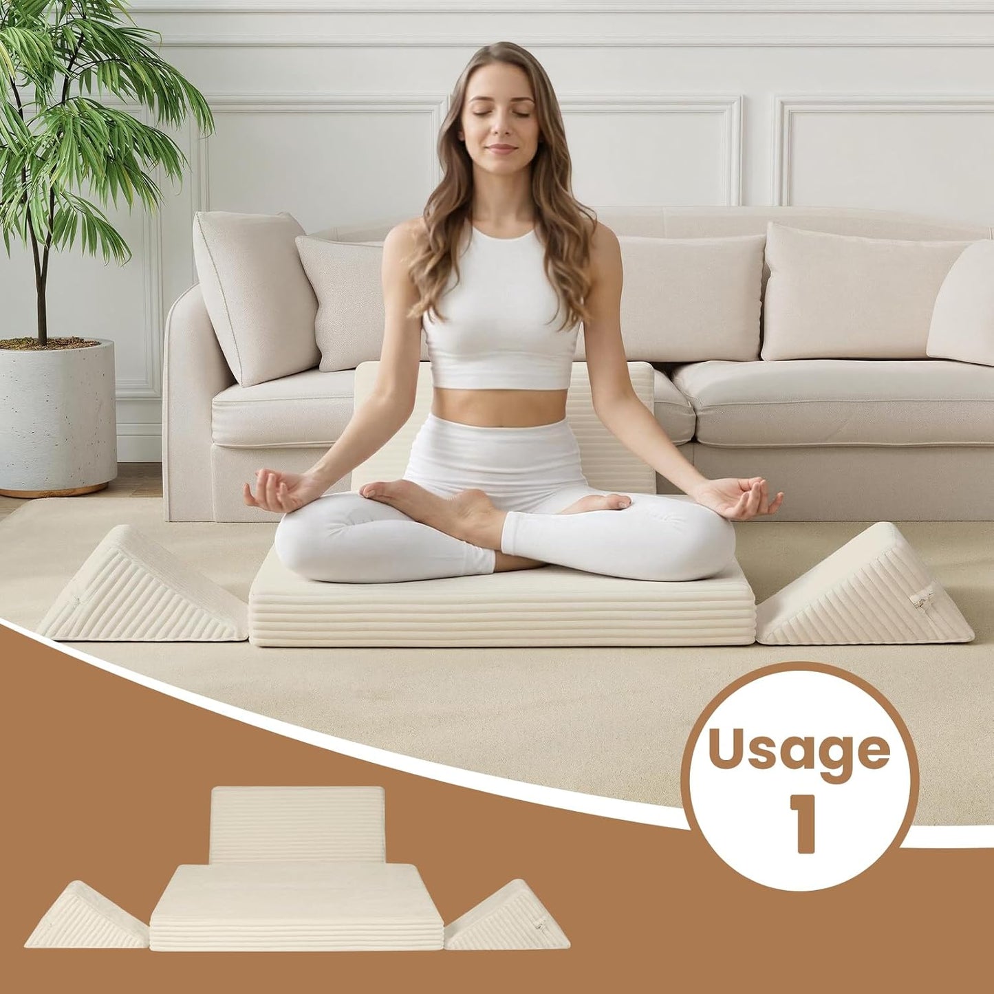Meditation Cushion Set, Meditation Pillow for Sitting on Floor, Large Yoga Pillow with Knee Support, Washable Zafu Meditation Mat, 3 Shapes Floor Pillow for Adults, Dark Grey