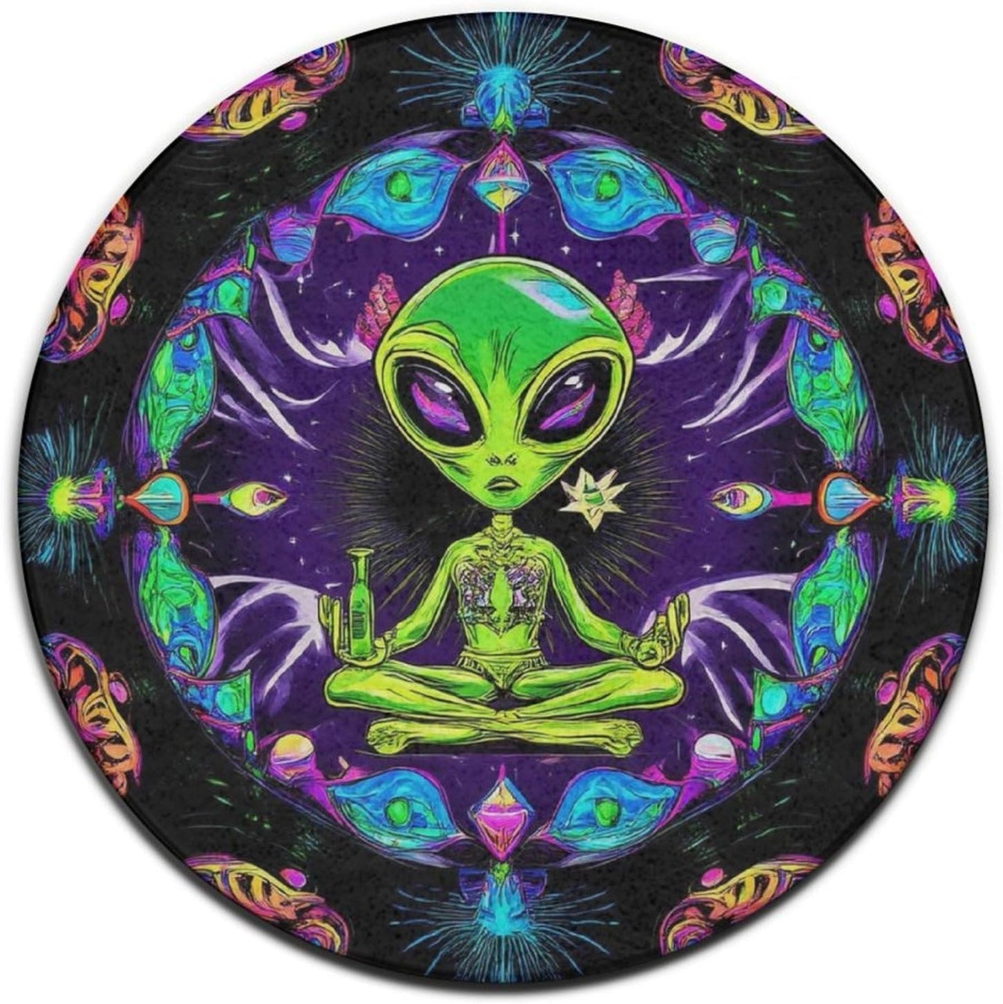 Home Decor Non Slip Kitchen Office Circle Rug, Machine Washable Modern Round Area Rug, Room Sofa Yoga Soft Round Carpet Purple Galaxy Trippy Space Astronaut Art, 36inch