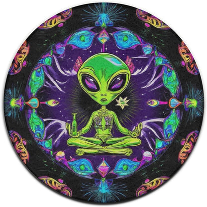 Home Decor Non Slip Kitchen Office Circle Rug, Machine Washable Modern Round Area Rug, Room Sofa Yoga Soft Round Carpet Purple Galaxy Trippy Space Astronaut Art, 36inch