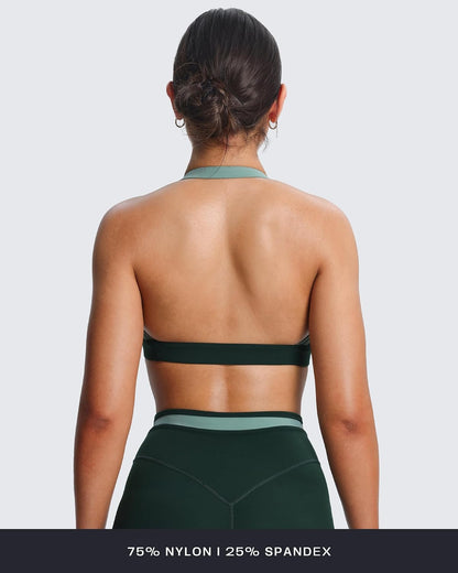 Aoxjox Women's Color Block Halter Workout Sports Bras Fitness Athletic Vanessa Bra Yoga Crop Tank