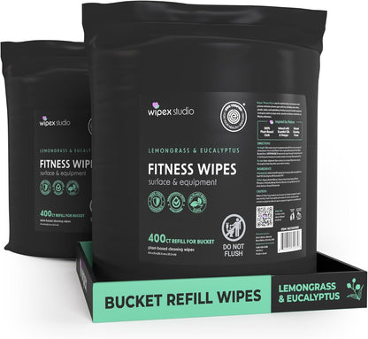 Wipex Fitness Wipes Bucket Refill Roll - EWG Verified - Plant-based Fitness Equipment Wipes, Lemongrass, Eucalyptus & Vinegar to Clean Surfaces, Yoga Mat & Gym Cleaner and Peloton Bikes, 400 Count