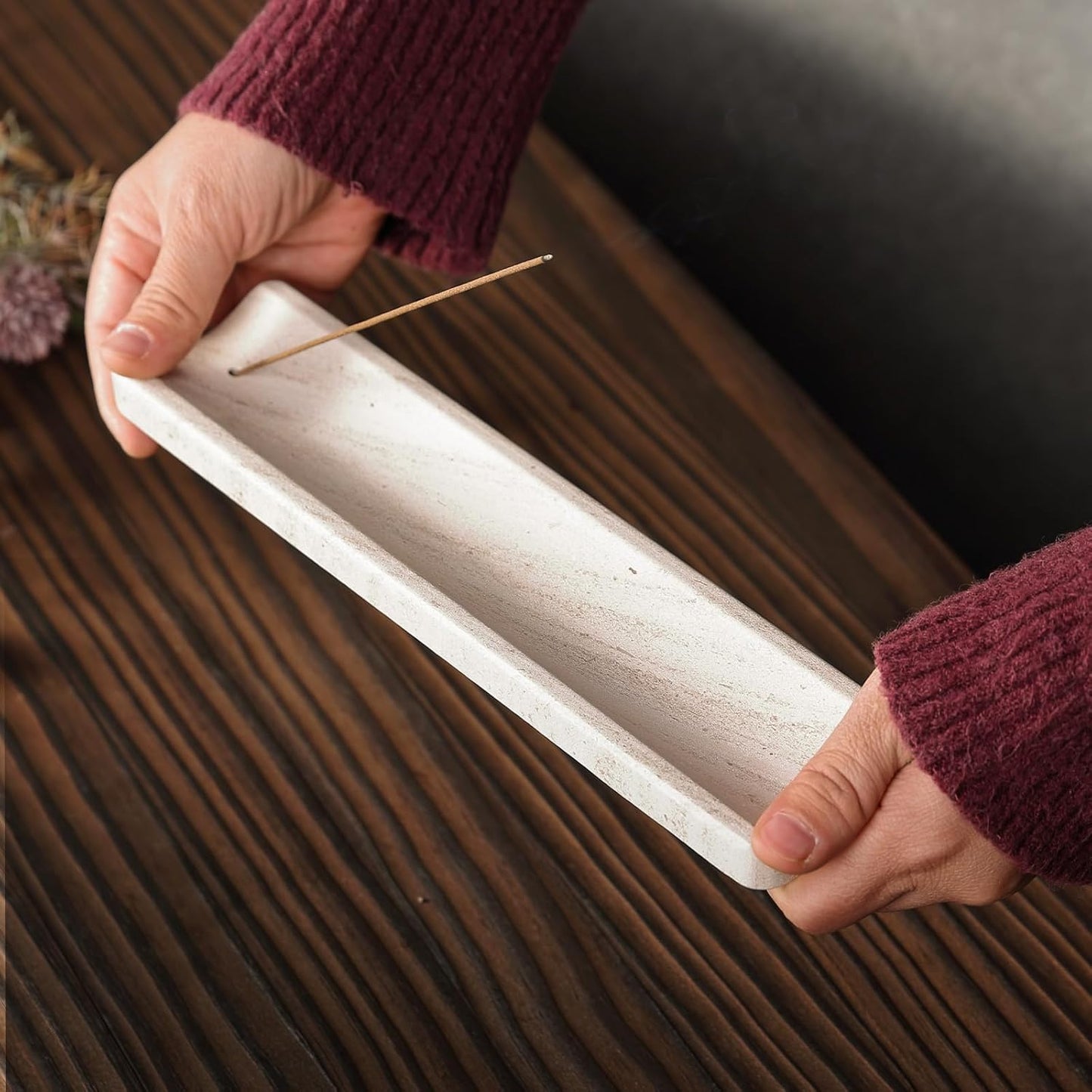 Koville Marble Incense Holder, Incense Holder for Sticks, Incense Sticks Holder Ash Catcher for Meditation Yoga SPA, Natural Stone Incense Burner, Home Table Decor (Green)
