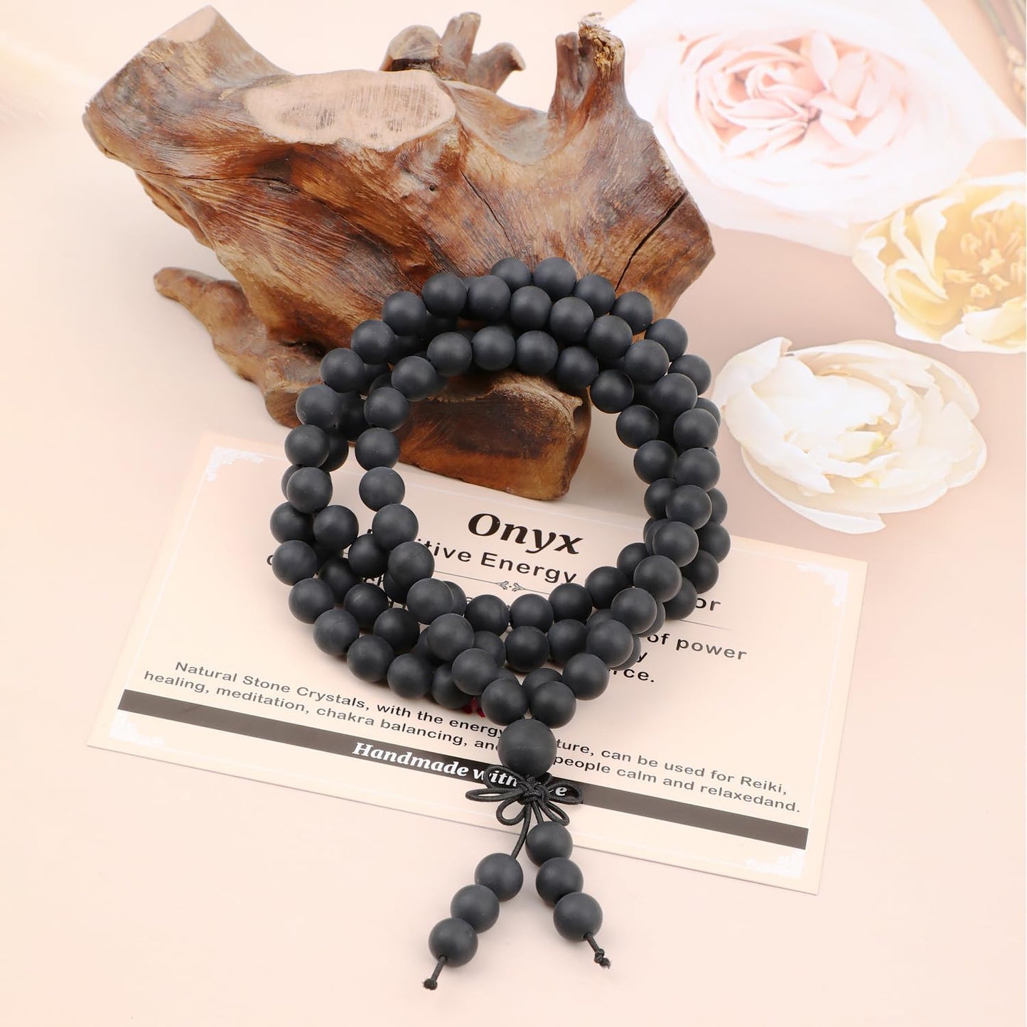 AD Beads 6mm 8mm 108 Prayer Mala Jasper Elastic Bracelet - Handmade Yoga Meditation Healing Power Energy Gifts for Unisex Adult.