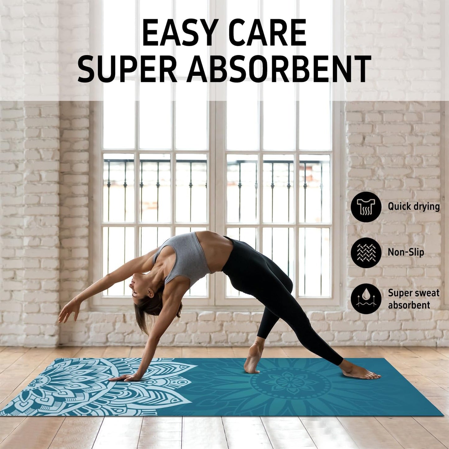 Hot Yoga Mat Towel with Corner Pockets Yoga Towels for Hot Yoga Non Slip with Travel Bag Sweat Absorbent Yoga Blankets Mat Cover for Workout Gym 70"x26" (Mountain-01, 70x26)