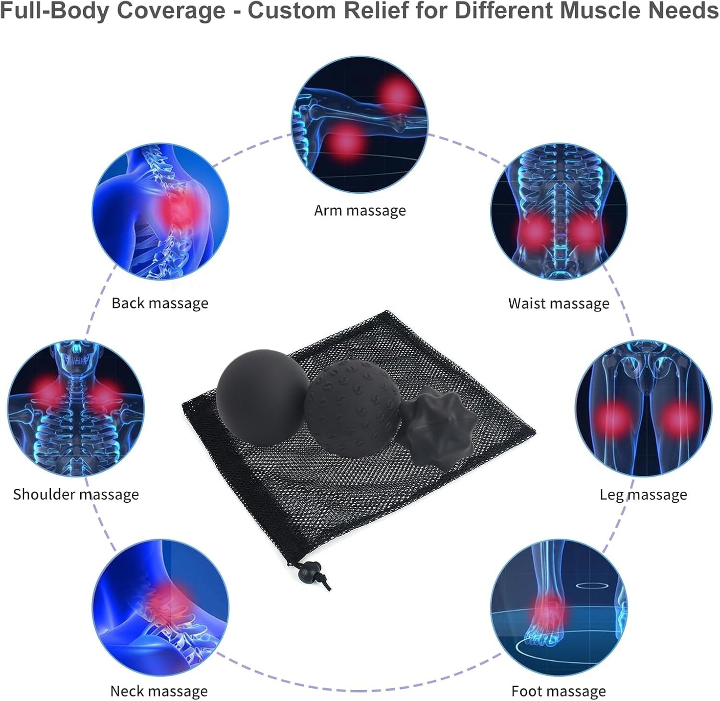 JIEJUNJI Massage Balls Set for Deep Tissue Muscle Relief, Trigger Point & Myofascial Release, Full Body Use for Back, Neck, Shoulder, Foot & Hip (Peanut Ball Set)