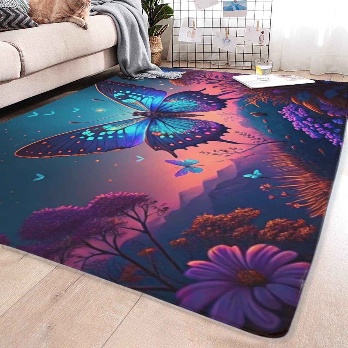 Butterfly Carpet Area Rug - Lovely Butterflies Printed Carpets for Kids Butterfly Theme Living Room Indoor Bedroom Decor Soft Polyester Yoga Mat 2'x3'