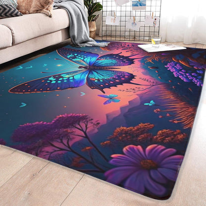 Butterfly Carpet Area Rug - Lovely Butterflies Printed Carpets for Kids Butterfly Theme Living Room Indoor Bedroom Decor Soft Polyester Yoga Mat 2'x3'