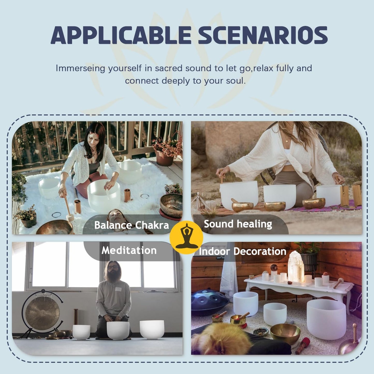 440HZ Sound Healing 8''-12'' Set of 3 Crystal Singing Bowls, Frosted Chakra Quartz Crystal Sound Bowl 8'' A Third-Eye, 10'' F Heart, 12'' C Root With Carry Bags and Mallet