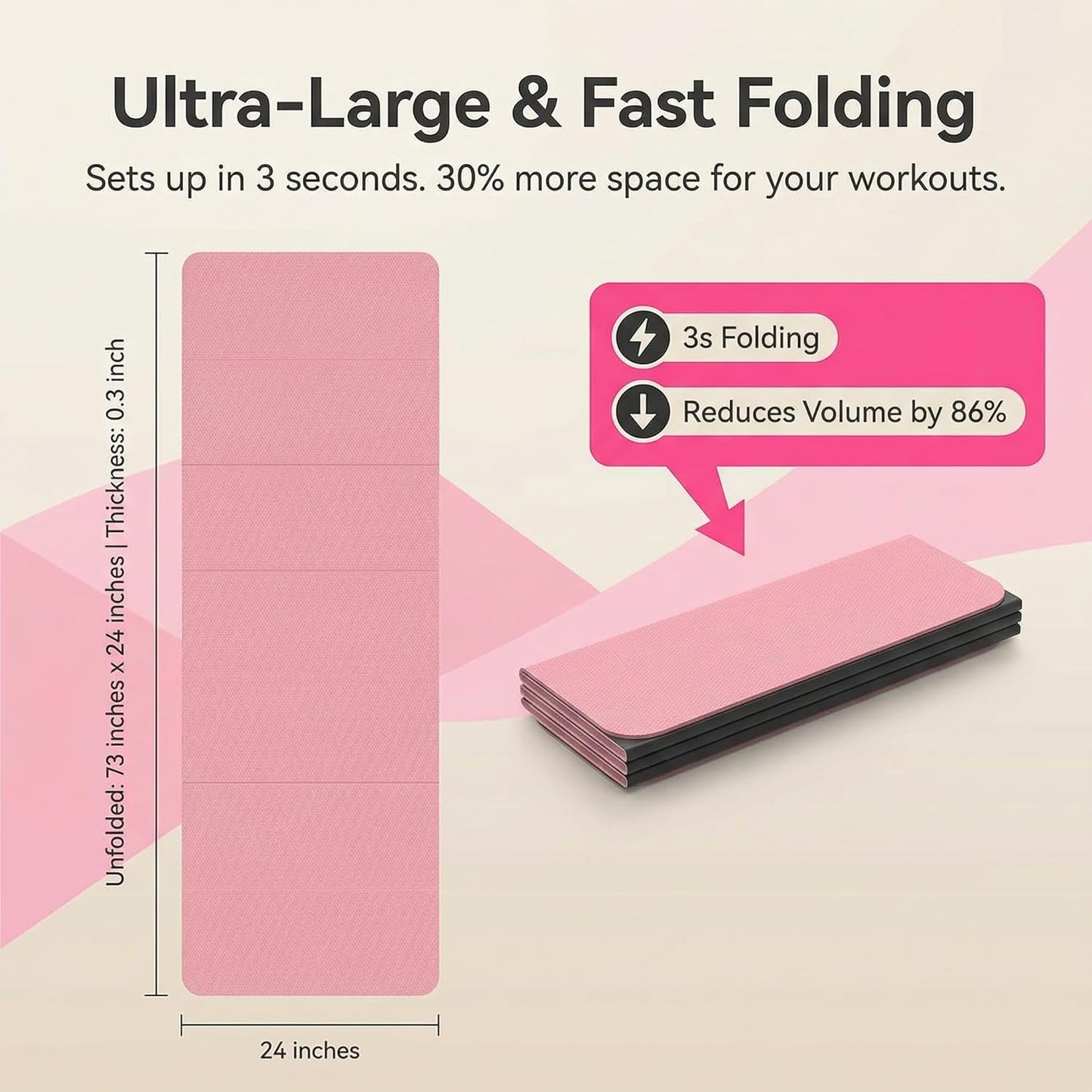 Foldable Fitness Mat, Extra Thick,Extra Long Wide Non-Slip TPE Exercise Mat for Yoga, Pilates & Home Gym Workouts(Pink)