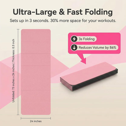 Foldable Fitness Mat, Extra Thick,Extra Long Wide Non-Slip TPE Exercise Mat for Yoga, Pilates & Home Gym Workouts(Pink)