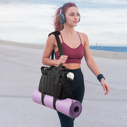 Small Gym Bag for Women, Puffy Sports Duffel Bag with Yoga Mat Holder, Gym Tote Bag with Wet Pocket & Coin Wallet, Carry on Bag for Workout Dance Pilates Ballet Swimming Travel
