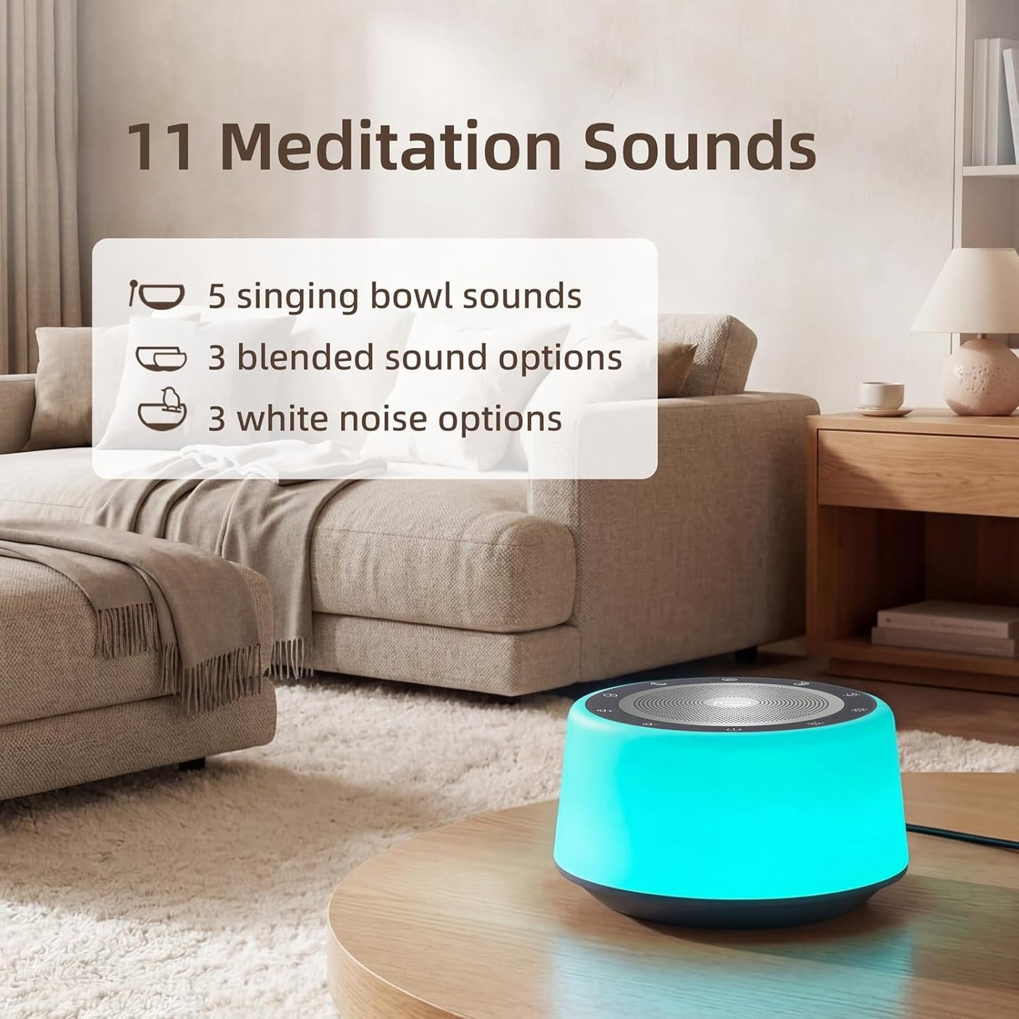 Kipcush Automatic Tibetan Singing Bowl Sound Machine – 11 Healing Tones, Touch Control Night Light, Smart Timer & Memory, Plug-in Sound Therapy Device for Yoga, Meditation, Sleep & Stress Relief