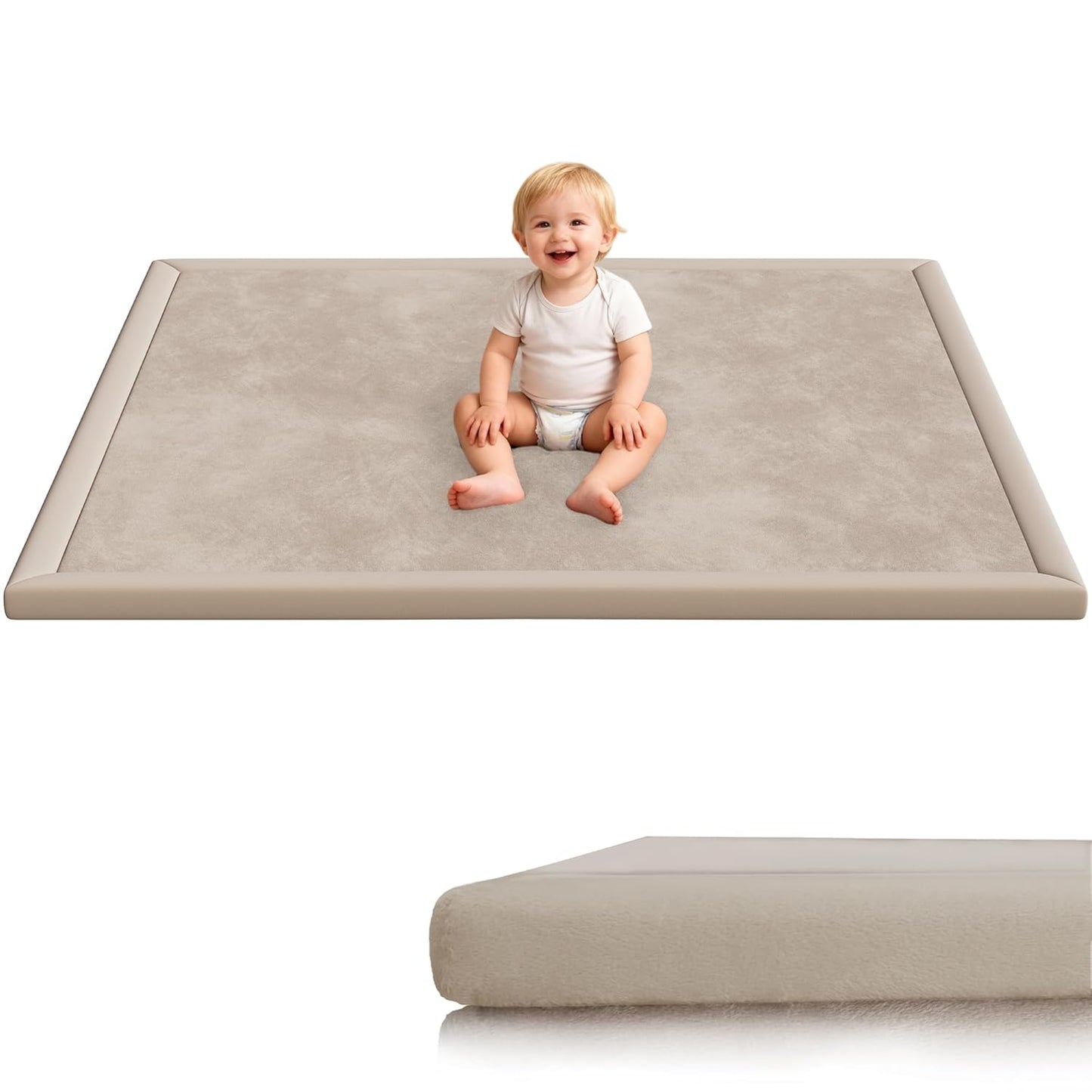 Baby Play Mat for Floor, 1.3'' Thick Memory Foam Tummy Time Mat - Super Soft Coral Velvet Nursery Rug with Non-Slip Backing, Crawling Rug for Toddlers/Infants, Yoga & Tatami Use, Oatmeal, 79''x 118''