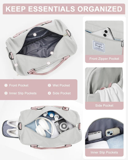 Gym Bag Womens Mens with Shoes Compartment and Wet Pocket Travel Duffel Bag for Women for Plane Sport Gym Tote Bags Swimming Yoga Waterproof Weekend Overnight Carry on Bag Hospital Holdalls - Colors C