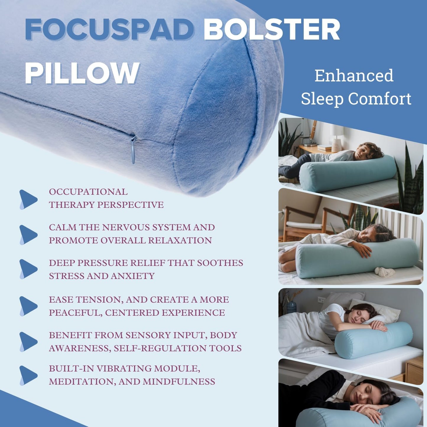 Special Needs Essentials Therapeutic Bolster Pillow - Blue Gray