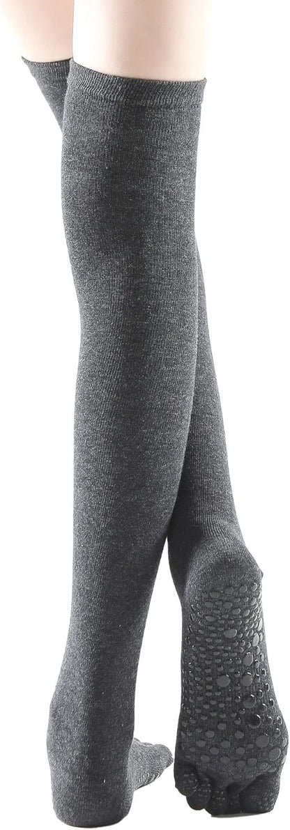 Verdancy Yoga Pilates Toe Socks - Toeless With Grips for Women, Non-Slip Cushioned Over Knee Thigh High