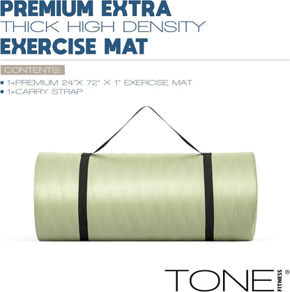 Tone Fitness 1-Inch Thick Yoga Mat | High-Density, Non-slip Exercise Mat with Carrying Strap for Yoga, Pilates, & Home Gym Workouts | Multiple Options